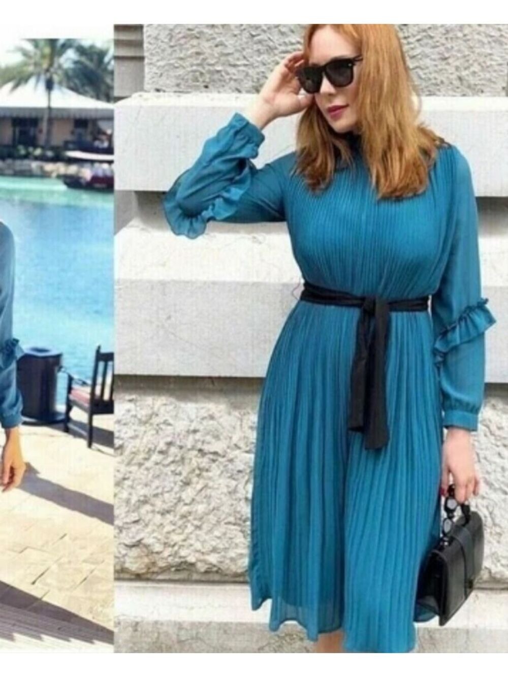 NWT Zara Teal Pleated Jumpsuit - Belted, Size L - Picture 7 of 16